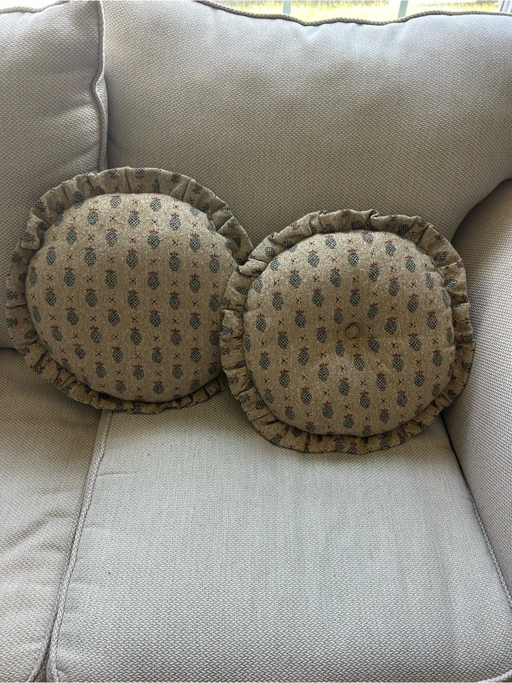 Beige Pineapple Print Round Ruffle Throw Pillow Pair